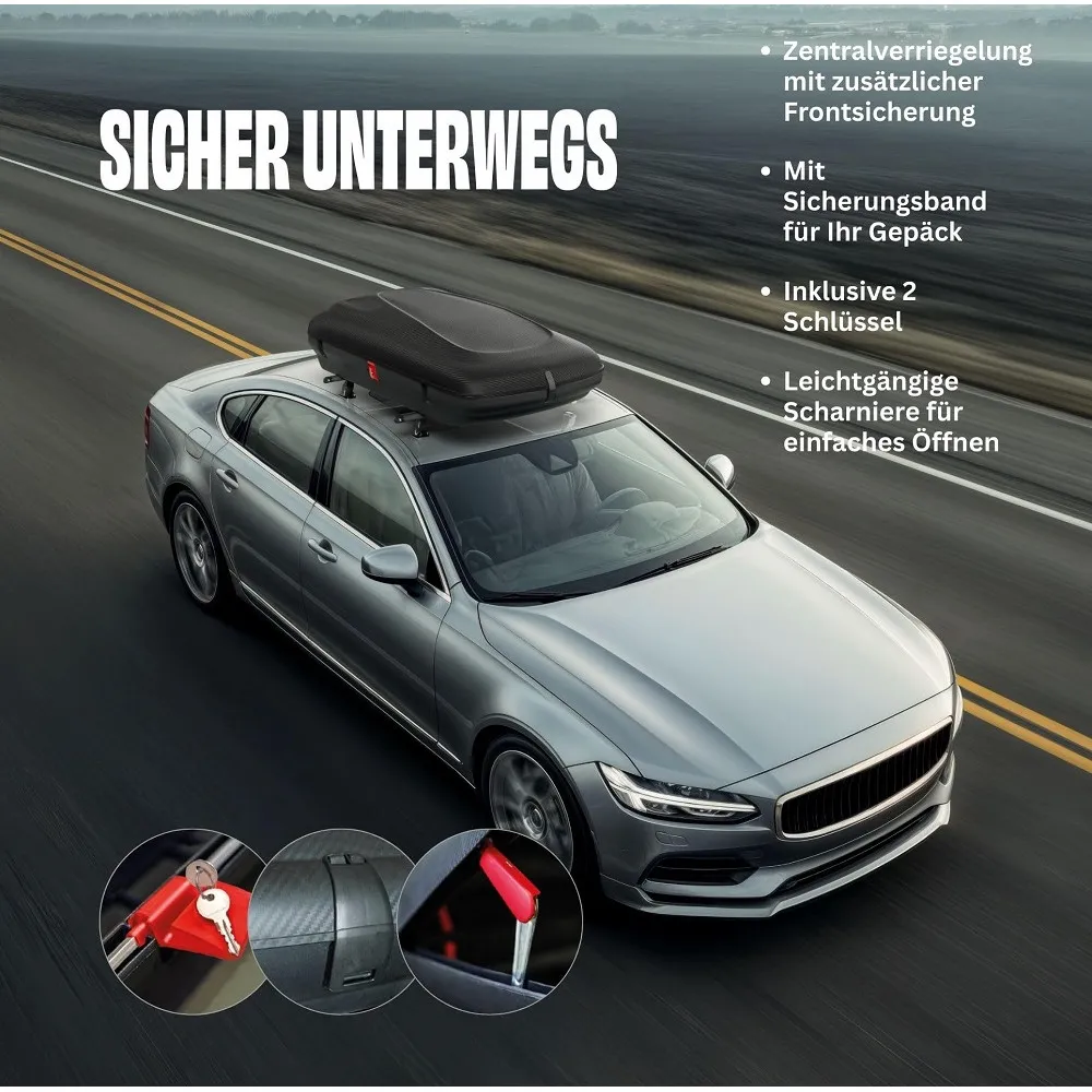 תא חפצים לרכב 320 ליטר דגם BA320 133X77X34 במראה קרבון תוצרת איטליה שחור גרסא 2