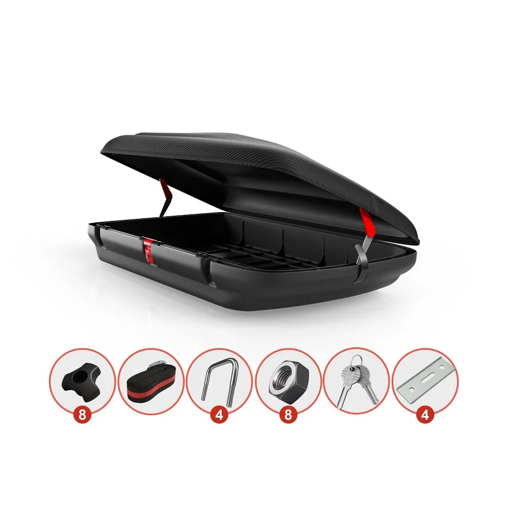 תא חפצים לרכב 320 ליטר דגם BA320 133X77X34 במראה קרבון תוצרת איטליה שחור